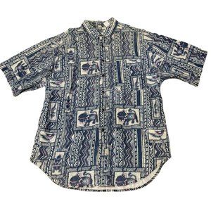 SATURDAYS GEOMETRIC ANIMALS‎ BLUE BUTTON UP SHIRT MENS LARGE | E2